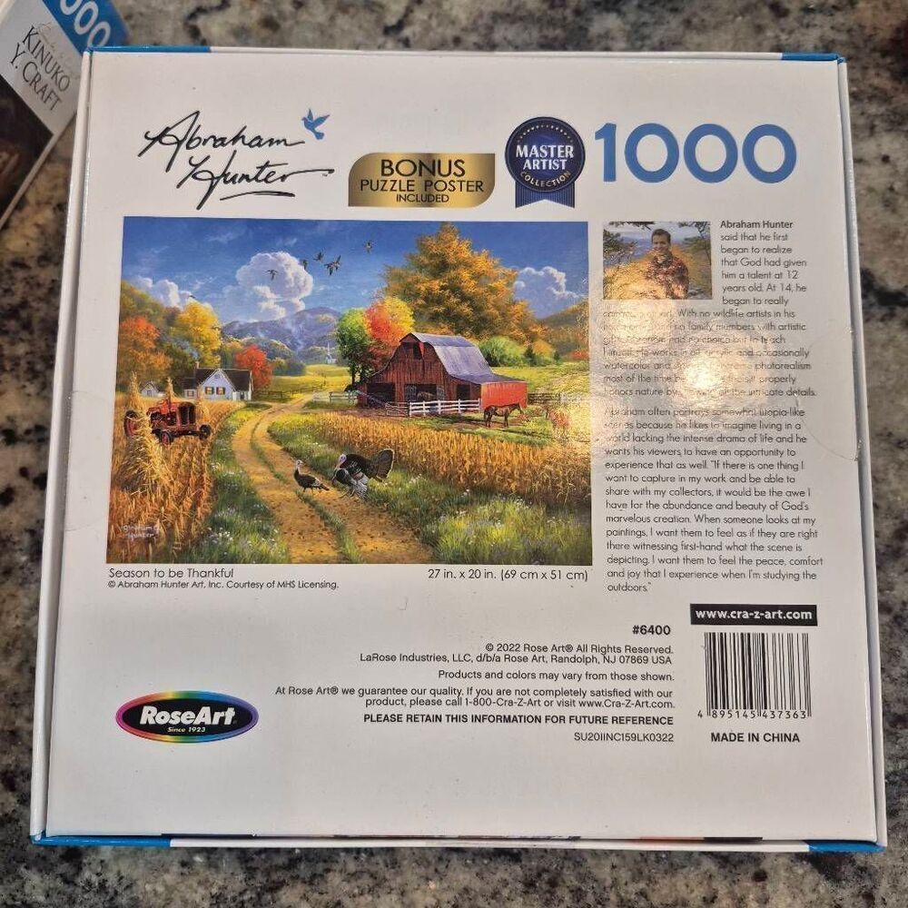 Rose Art Master Artist Collection Abraham Hunter Season to be Thankful 1000 pc J - Picture 8 of 11